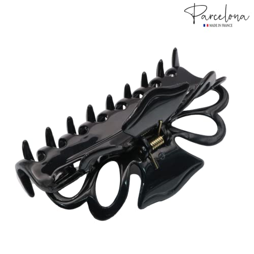 Parcelona French Double Loop Hair Claw Clip 4.25 Inch Celluloid Acetate Black