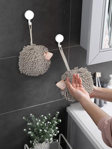 Sophie & Panda Fuzzy Ball Hand Towels Set of 2 - Cute Microfiber Hedgehog Design