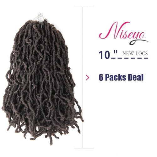Niseyo Faux Locs Crochet Hair 10 Inch Short Locs 6 Packs Brown Pre-Looped Synthetic Extensions