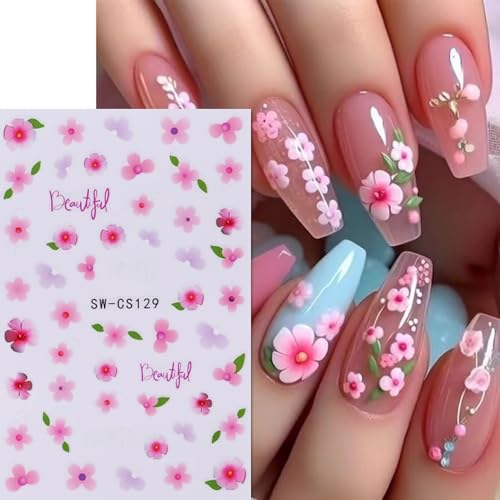 TANYOOTO 3D Flower Nail Art Stickers Mix - Spring Petal Decals, 6 Sheets (3D Flowers02)