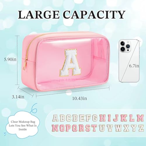 Personalized Initial Clear Makeup Bag Pink A – WHHJM Travel Cosmetic Bag