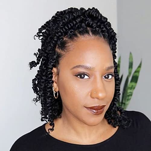 ZRQ 8 Inch Short Passion Twist Crochet Hair - 8 Packs Pre-Twisted Bob Style, 1B#