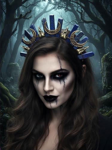 Formery Blue Quartz Crystal Crown Headpiece for Women - Moon Witch Tiara