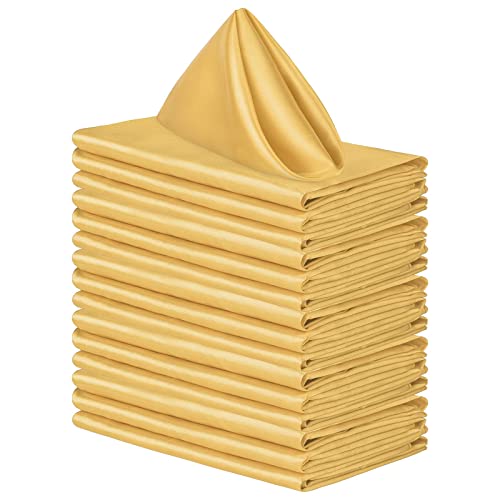 Aneco 16 Pack Gold Satin Napkins - 17x17 Inch for Weddings & Parties