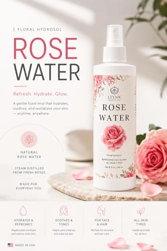 LLYNK Rose Water Facial & Hair Spray - 8 fl oz Alcohol-Free Hydrating Mist