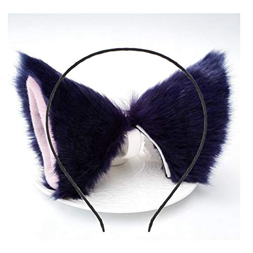 DALJIAFA Halloween Cat Ears Headband & Hair Clips Set - Pink & Dark Blue