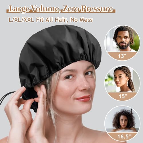Large Waterproof Shower Cap Set for Long Hair & Dreadlocks - Black