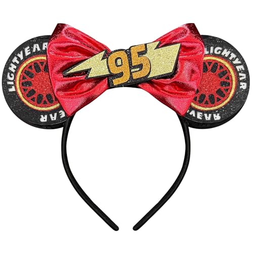 Women Sparkling Red Bow Car Mouse Ears Headband for Cosplay & Parties