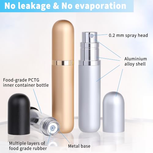 Qavhun 3-Pack Travel Refillable Perfume Atomizer Bottles - Black, Gold & Silver