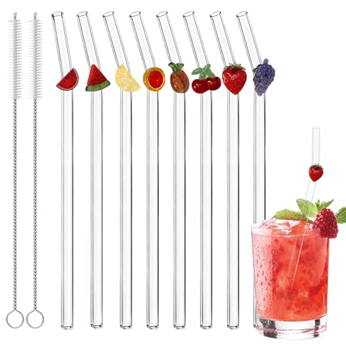 Reusable Glass Straws Set with Fruit Charms - 10 Pack, 7.9"