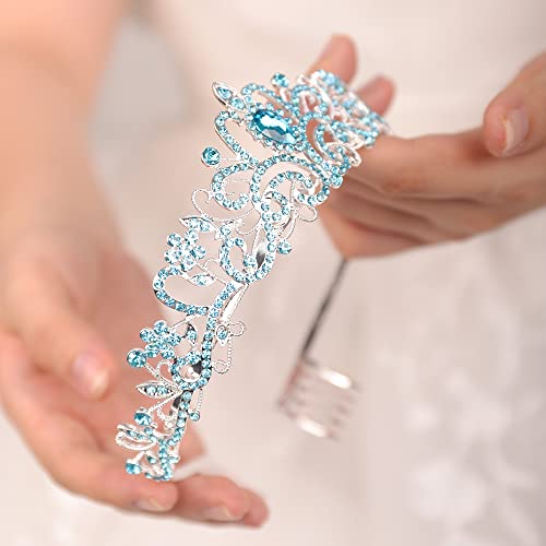 JWICOS Light Blue Crystal Headband for Women Brides Prom Wedding Elegant Hair Accessory - Variation 06
