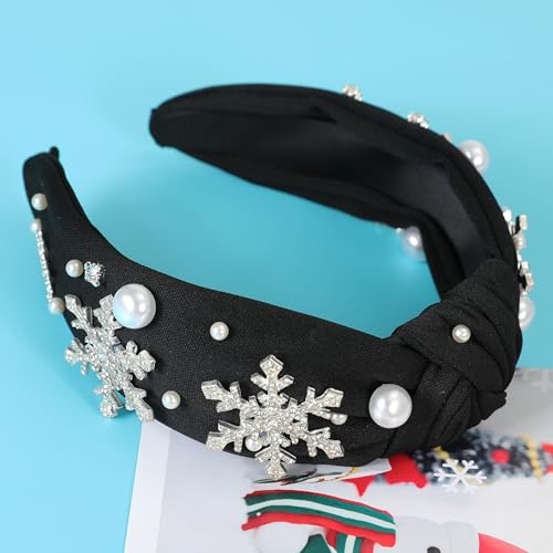 Gmmidea Christmas Snowflake Headbands for Women Black Holiday Hair Accessory