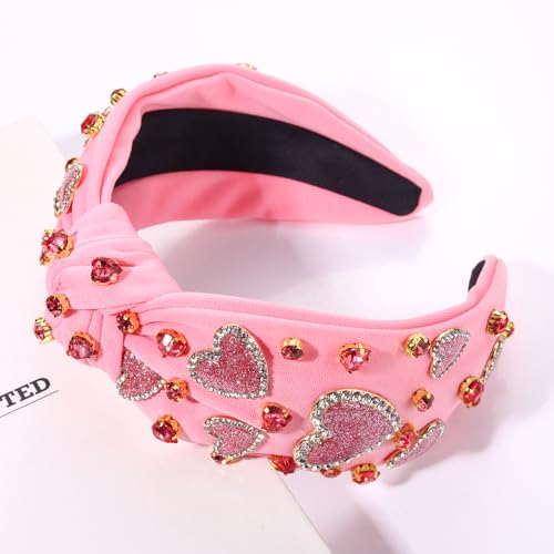 MOLOCH Pink Glitter Heart Knotted Headband - Beaded Rhinestone Hair Accessory