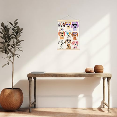 BESERH Colorful Dog Wall Art Poster - 12x16 Inch Framed Canvas for Kids & Nursery