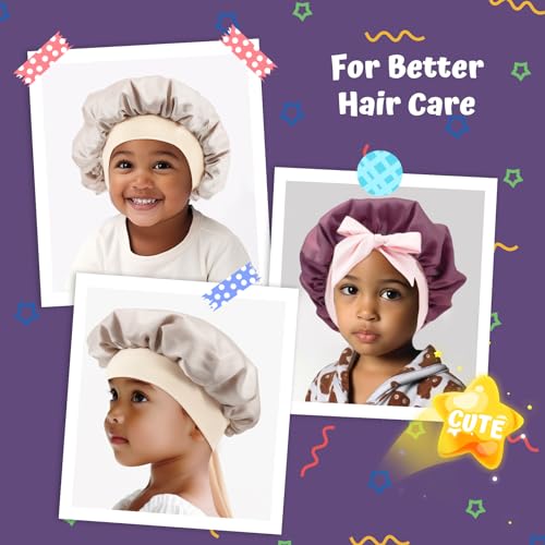 Lolalet 2 PCS Kids Reversible Satin Bonnets - Violet & Champagne