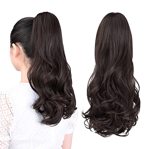 16" Black Brown Claw Clip Ponytail Extension - Natural Look