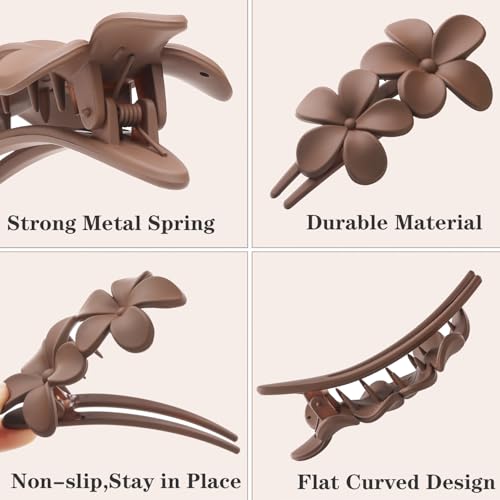 ZUTML 5 Pack Large Flat Hair Clips for Women Girls Brown & White Non-Slip Barrettes