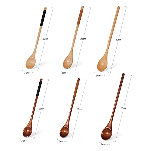 Set of 6 Durable Wooden Cooking Spoons - Long Handle Stirring & Mixing Utensils