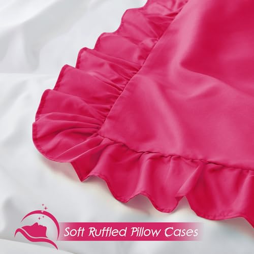 Hot Pink Ruffled Pillow Cases Set of 2 | Soft Microfiber Shams 20"x26"