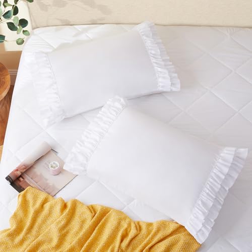 Vonty White Ruffled Pillow Cases Set of 2, 20x26 Inch Microfiber