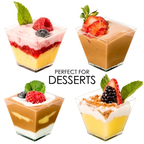 50 Clear Plastic Mini Dessert Cups with Spoons - 2oz Parfait Bowls