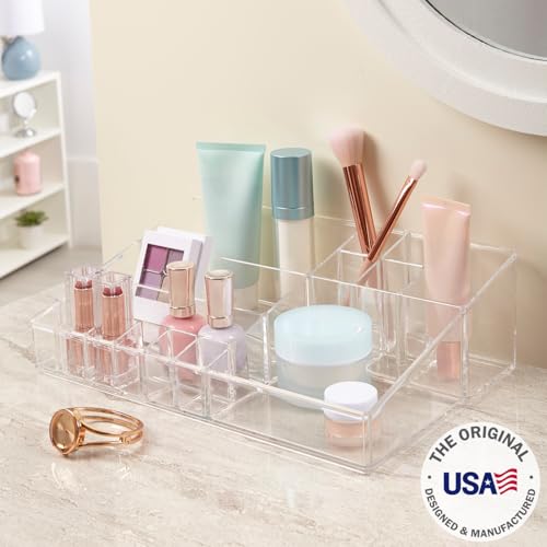 STORi Audrey 15-Compartment Clear Vanity Makeup Organizer Tray
