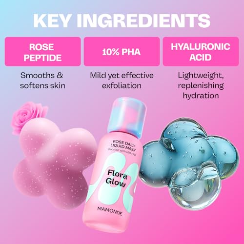 MAMONDE Flora Glow Rose Liquid Face Mask - Hydrating Exfoliating Toner & Primer, 2-in-1 Korean Skincare