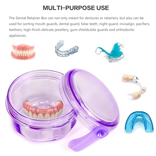 Mckkor Transparent Purple Leak-Proof Denture & Retainer Travel Case with Brush
