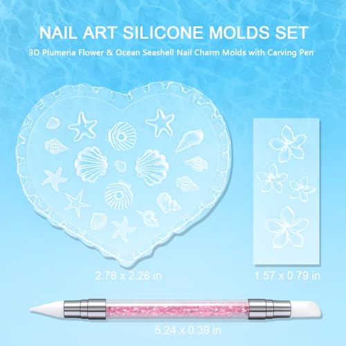 3D Nail Art Silicone Molds Set - Seashell, Plumeria & Starfish