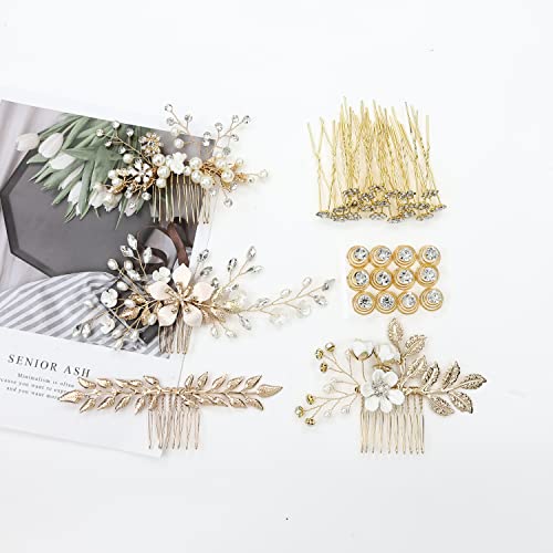 36-Piece Gold Bridal Hair Accessory Set with Flower and Leaf Designs
