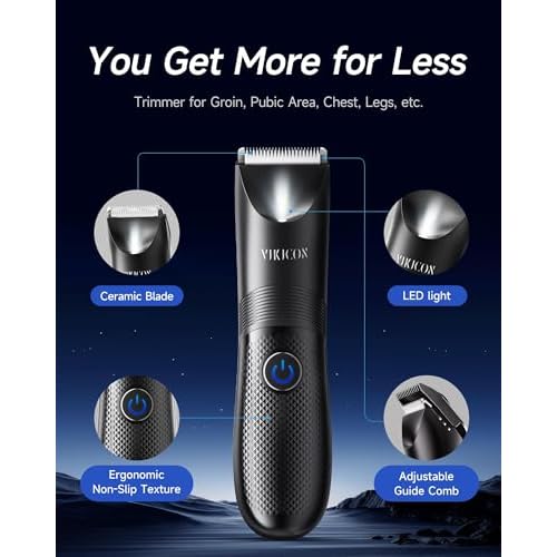 Manscape Trimmer for Men - No Nicks Electric Razor-Shaver for Balls/Pubic/Groin/Legs/Chest Hair Removal w/Light & Ceramic Blade, IPX7 Waterproof Full Body Hair Groomer USB-C Charging, Gifts for Men