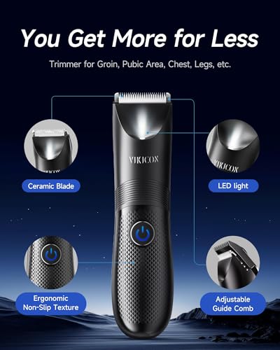 VIKICON Electric Body Trimmer for Men, Waterproof Pubic Hair Shaver