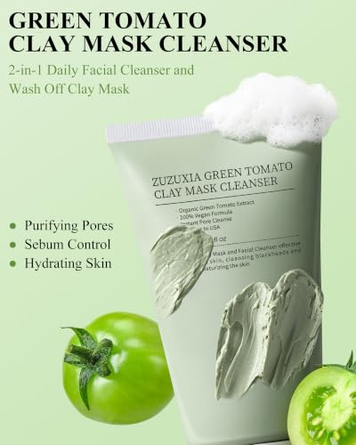 Zuzuxia Green Tomato 2-in-1 Clay Mask & Facial Cleanser 3oz - Deep Pore Detox