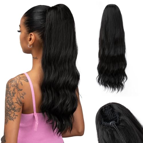 YUMOREAL Off Black 22 Inch Synthetic Drawstring Ponytail Hair Extension for Women