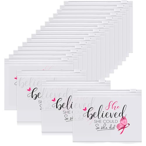 60-Pack Pink Ribbon Breast Cancer Awareness Makeup Bags, EVA Zip Pouches