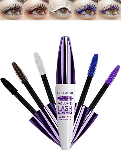 5 Color Waterproof Mascara Kit - Black, Brown, White, Blue, Purple