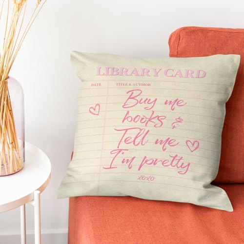 Library Card Throw Pillow Cover 18x18 | Book Lovers Gift
