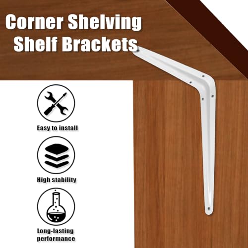Heavy Duty White Shelf Brackets 8x10 Inch - 4 Pack with Anchors