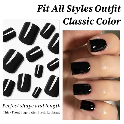 Lifextol Black Short Square Press On Nails with Glue & Tabs - 240pcs