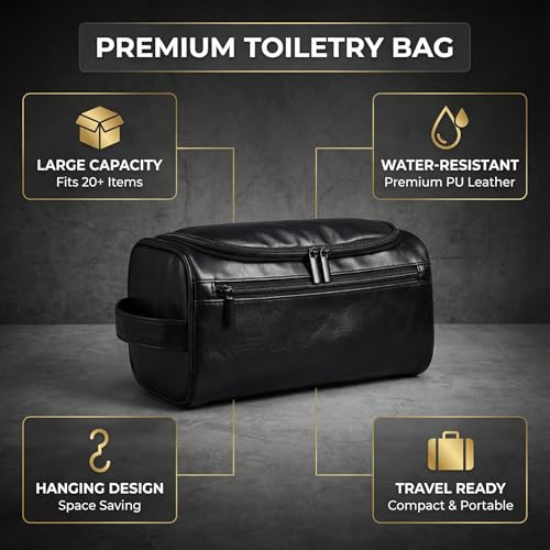 Men's Black Hanging Toiletry Bag - Large Capacity Travel Organizer
