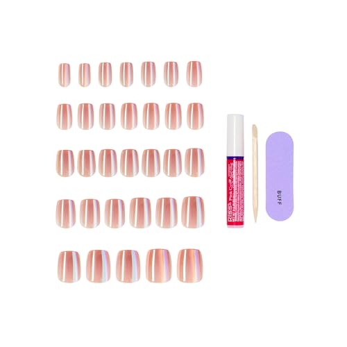 KISS Glam Press On Nails - Golden Hour Affairs, Pink, Short Squoval Shape, 32 Nails & Glue