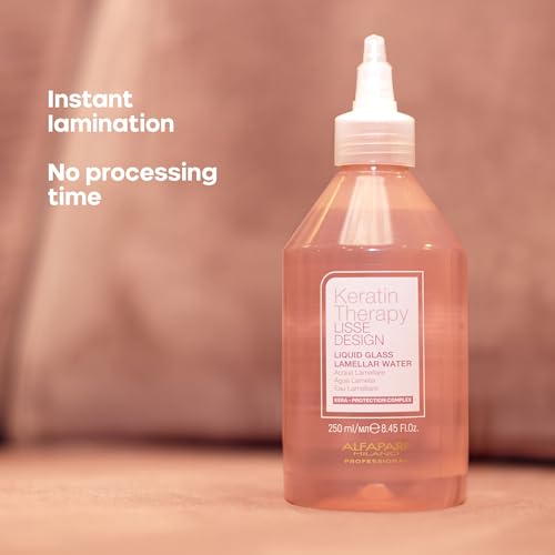 Alfaparf Milano Keratin Therapy Lisse Design Glass Lamination Hair Set - Keratin Shampoo and Liquid Glass Lamellar Water - Instant Lamination at Home - Adds Shine and Softness