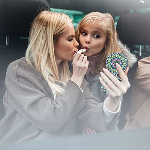 Blue Compact Mirror Set - 6 Handheld Folding Makeup Mirrors with Mandala Design, 2X Magnification