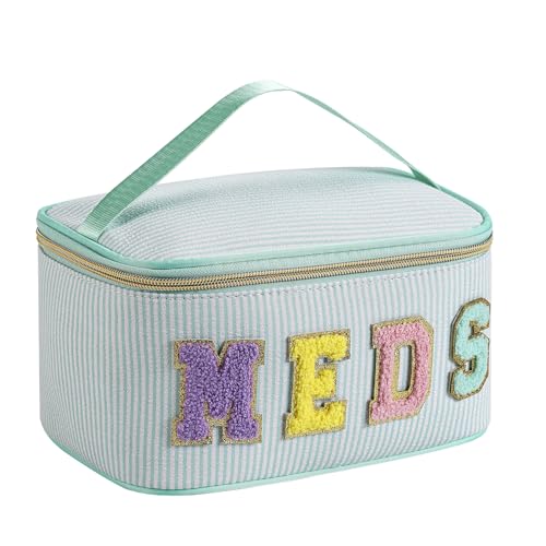 Personalized Seersucker Medicine Bag with Chenille Letters, Travel Organizer