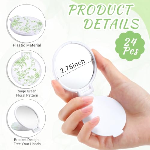 24 Pcs Floral Compact Mirrors – Small Pocket Mirrors for Party Favors