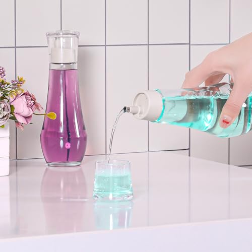 Mouthwash Dispenser Set - Glass Bottle Holder with Cup, 8.8 oz