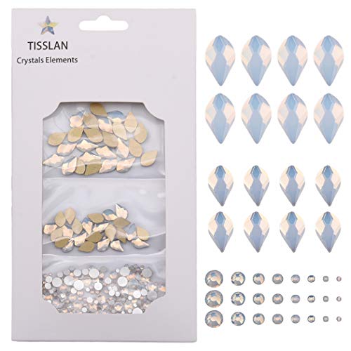 Tisslan White Opal Flame & Round Flatback Rhinestone Nail Art Set (530pcs)