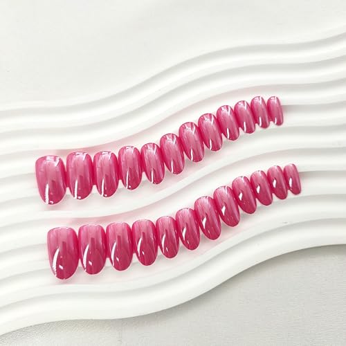 SRIMNUYY Chrome Round Press-On Nails – Short Oval Fake Nails 24Pcs