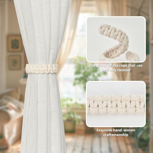 NICEEC 4 Pack Natural Cotton Rope Curtain Tiebacks - Handmade Decorative Holdbacks for Home & Office