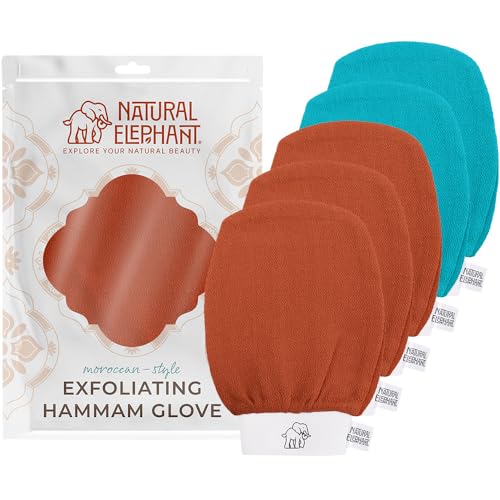 Natural Elephant Exfoliating Hammam Glove - 5 Pack (3 Orange, 2 Teal)